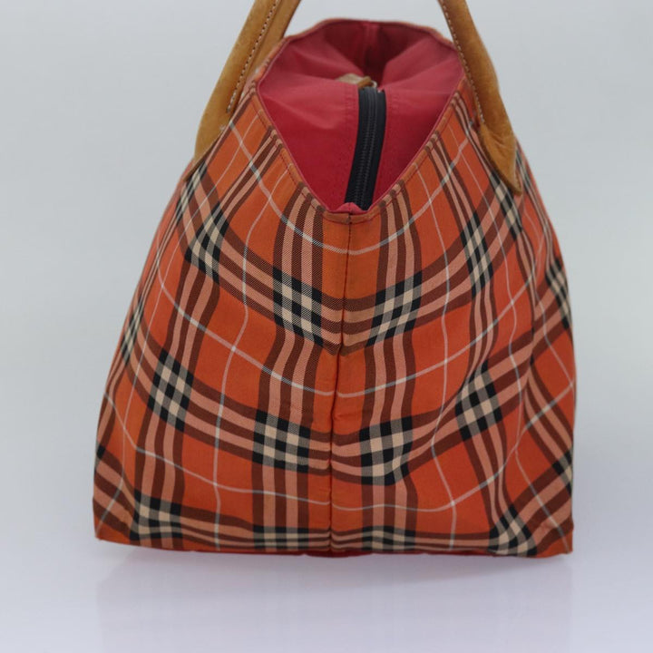 Burberry Nova Check Blue Label Tote Bag Nylon Leather Orange Brown Auth ti1814