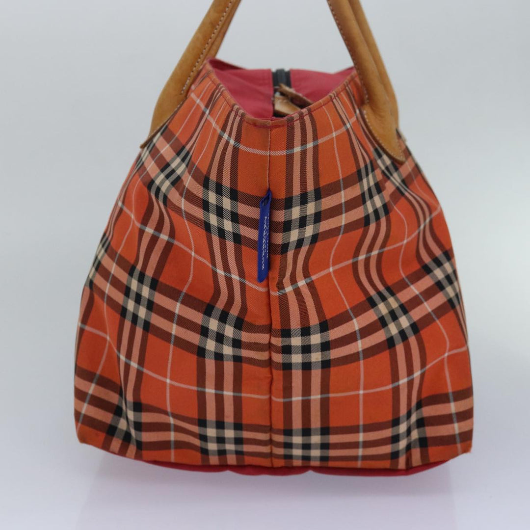 Burberry Nova Check Blue Label Tote Bag Nylon Leather Orange Brown Auth ti1814