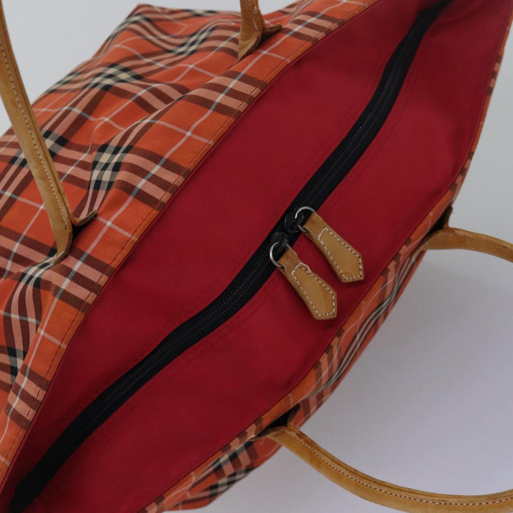 Burberry Nova Check Blue Label Tote Bag Nylon Leather Orange Brown Auth ti1814