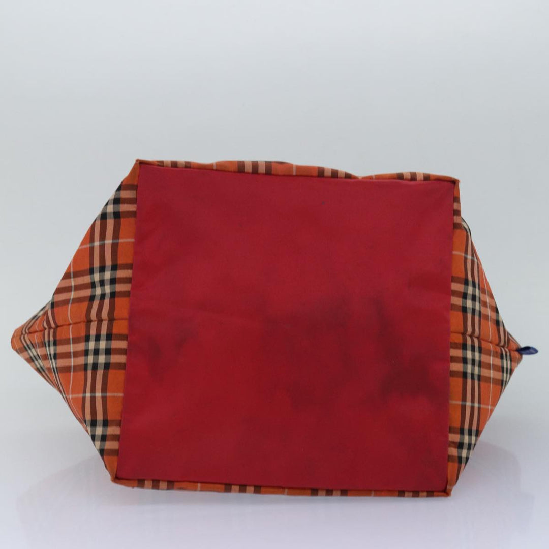 Burberry Nova Check Blue Label Tote Bag Nylon Leather Orange Brown Auth ti1814