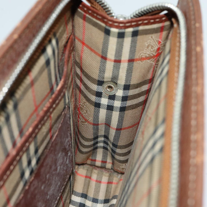 Burberry Clutch Bag Leather Brown Auth ti1816