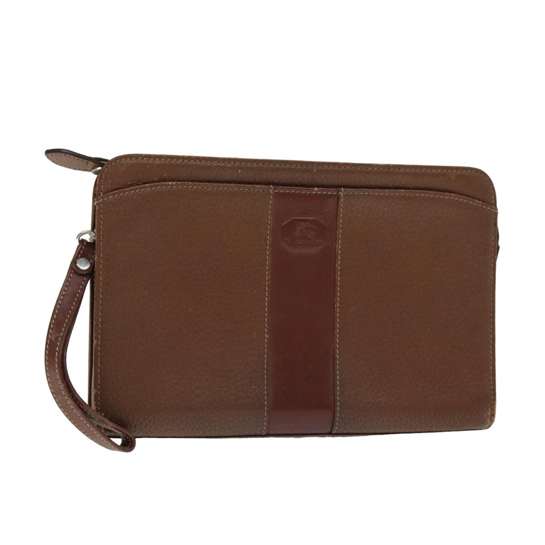 Burberry Clutch Bag Leather Brown Auth ti1816