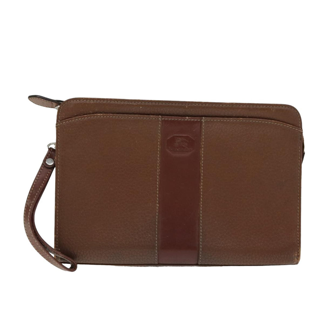 Burberry Clutch Bag Leather Brown Auth ti1816