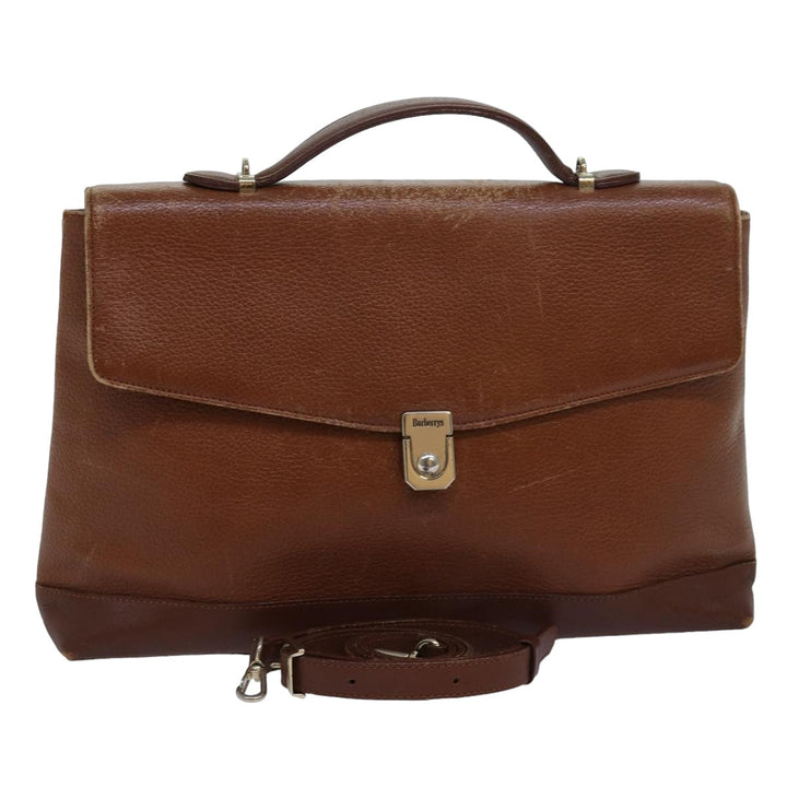 Burberry Hand Bag Leather 2way Brown Auth ti1821