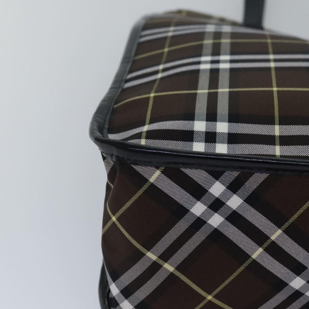 BurberrySs Nova Check Blue Label Tote Bag Nylon Leather Brown Black Auth ti1822