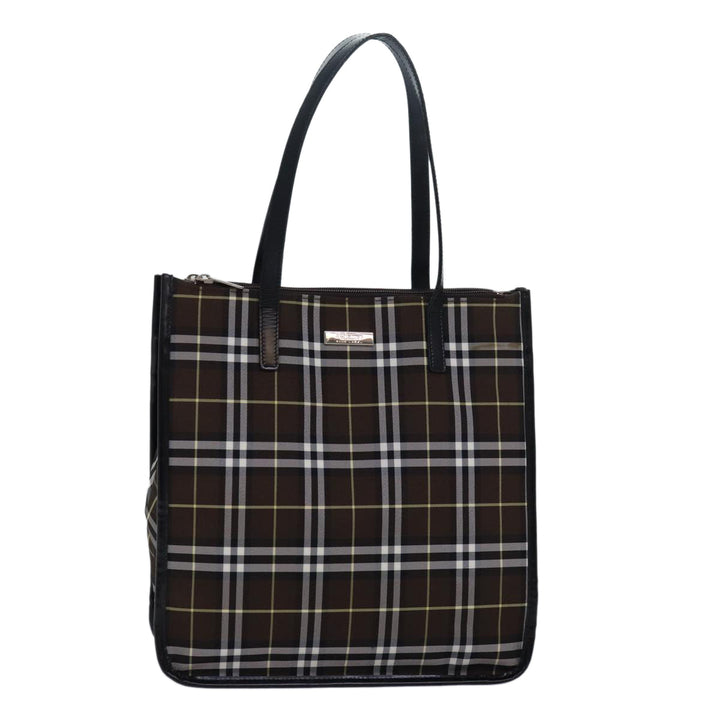 BurberrySs Nova Check Blue Label Tote Bag Nylon Leather Brown Black Auth ti1822