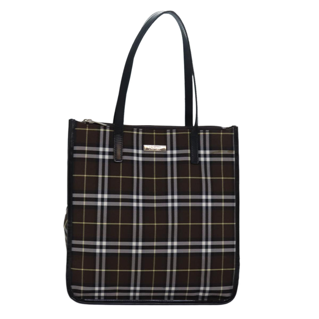 BurberrySs Nova Check Blue Label Tote Bag Nylon Leather Brown Black Auth ti1822