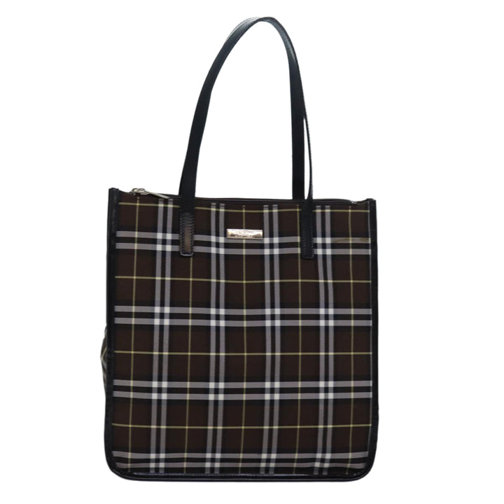 BurberrySs Nova Check Blue Label Tote Bag Nylon Leather Brown Black Auth ti1822