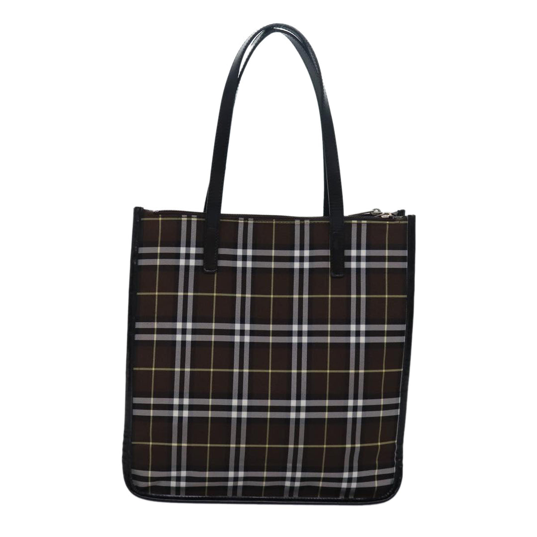 BurberrySs Nova Check Blue Label Tote Bag Nylon Leather Brown Black Auth ti1822