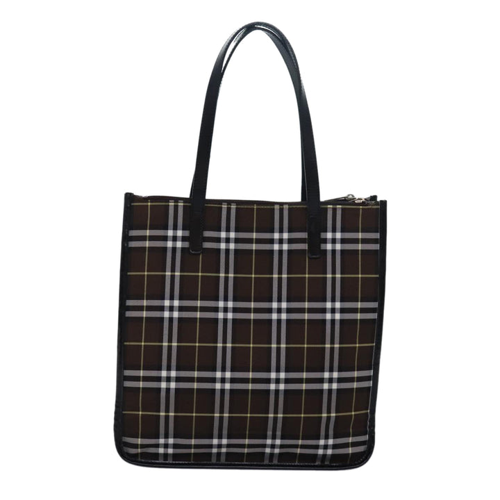 BurberrySs Nova Check Blue Label Tote Bag Nylon Leather Brown Black Auth ti1822