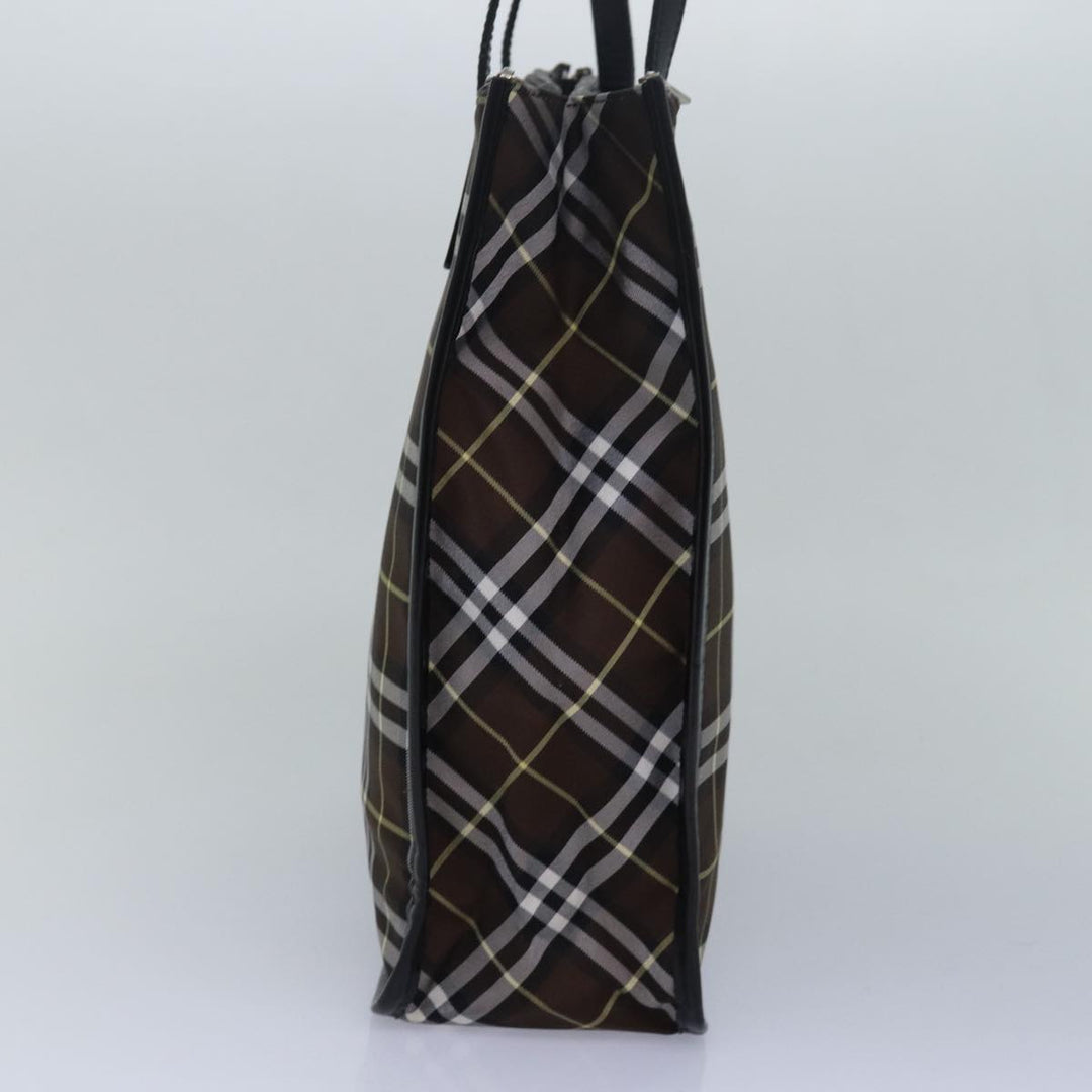 BurberrySs Nova Check Blue Label Tote Bag Nylon Leather Brown Black Auth ti1822