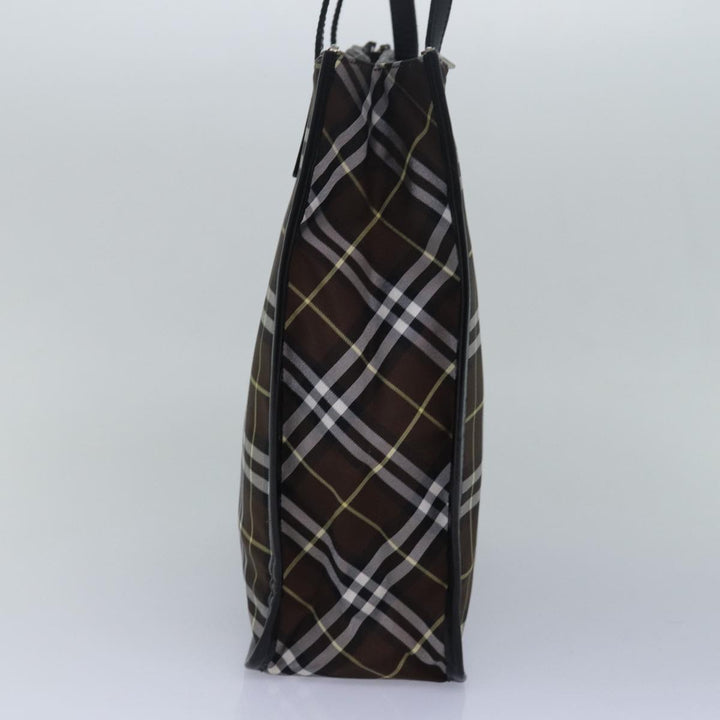 BurberrySs Nova Check Blue Label Tote Bag Nylon Leather Brown Black Auth ti1822