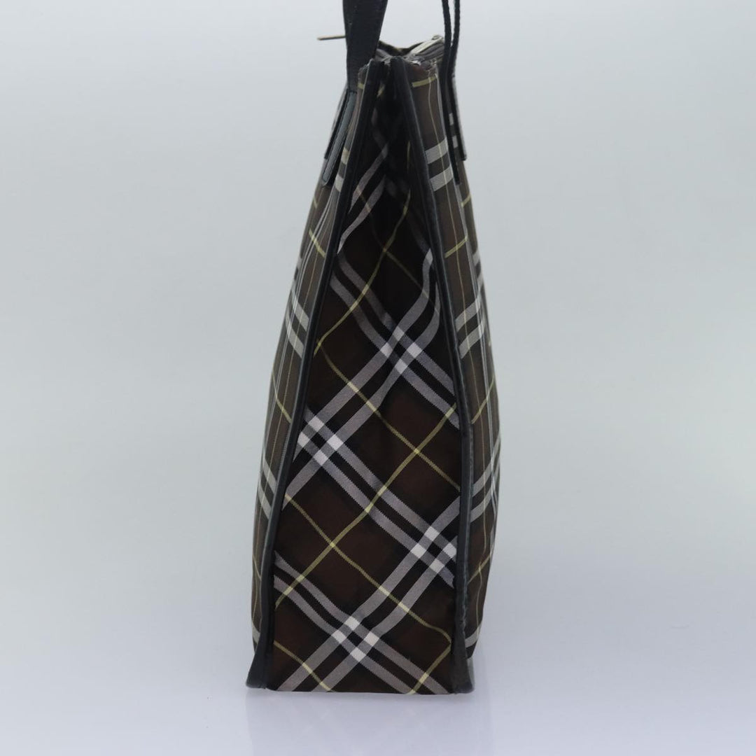 BurberrySs Nova Check Blue Label Tote Bag Nylon Leather Brown Black Auth ti1822