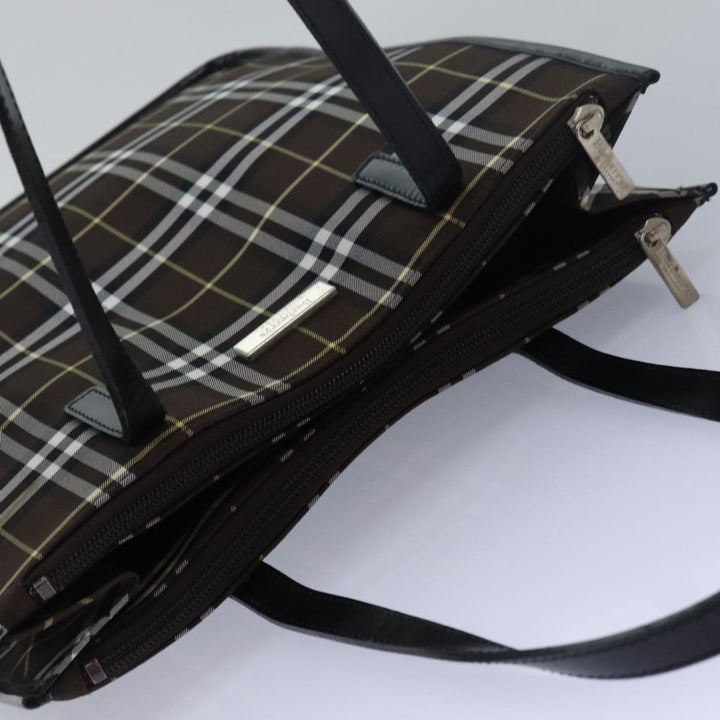 BurberrySs Nova Check Blue Label Tote Bag Nylon Leather Brown Black Auth ti1822