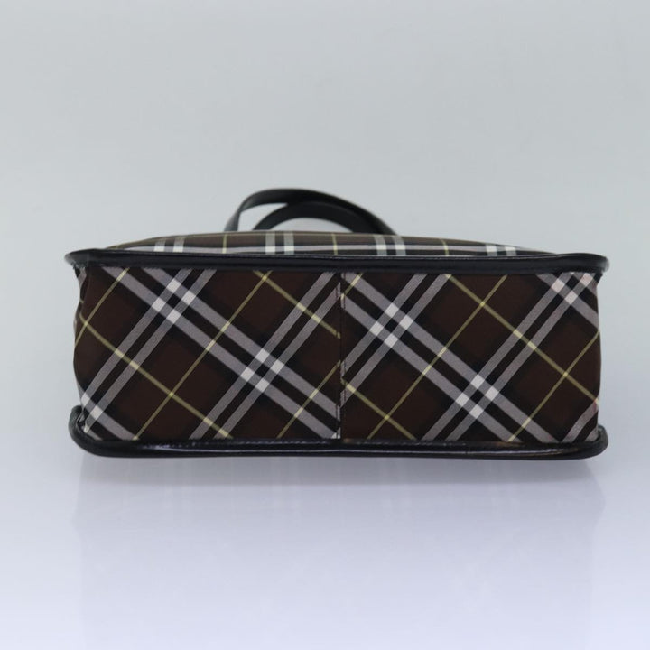 BurberrySs Nova Check Blue Label Tote Bag Nylon Leather Brown Black Auth ti1822