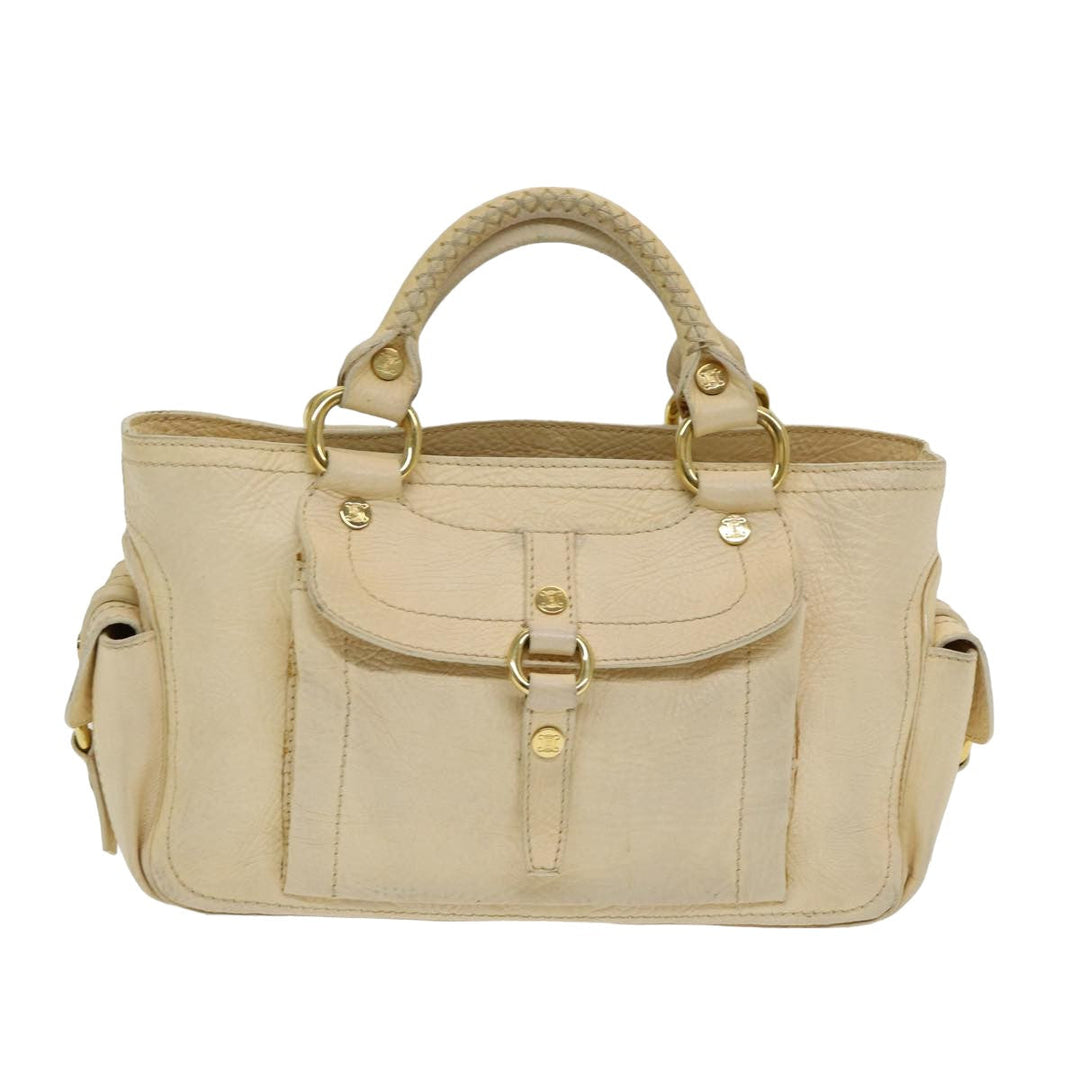 Celine Boogie bag Hand Bag Leather Beige Auth ti1845