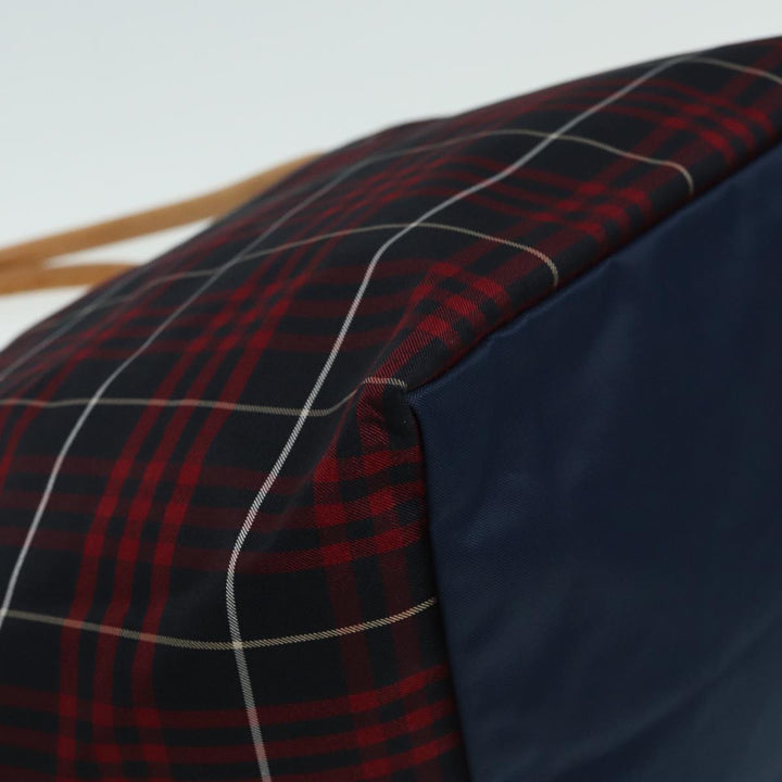 Burberry Nova Check Blue Label Hand Bag Nylon Red Navy Auth ti1865