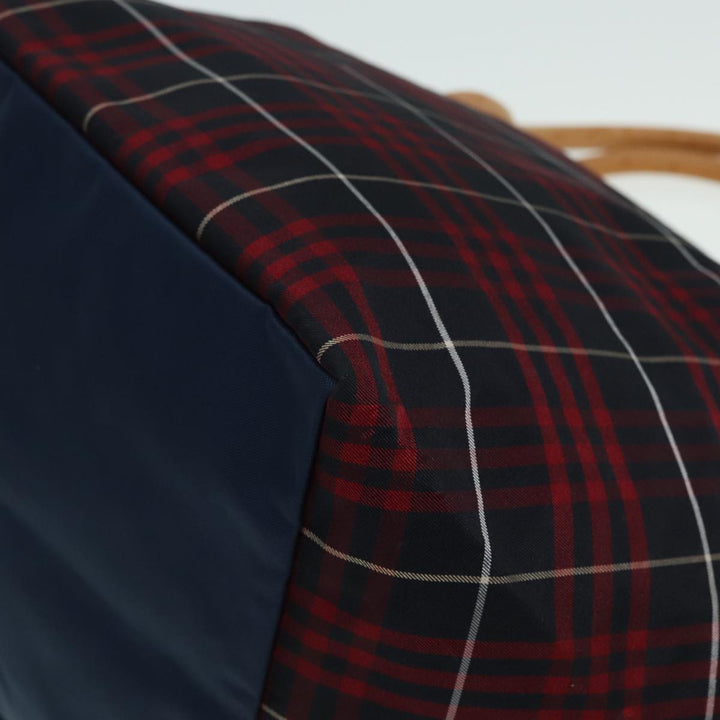 Burberry Nova Check Blue Label Hand Bag Nylon Red Navy Auth ti1865