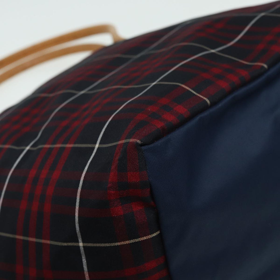 Burberry Nova Check Blue Label Hand Bag Nylon Red Navy Auth ti1865