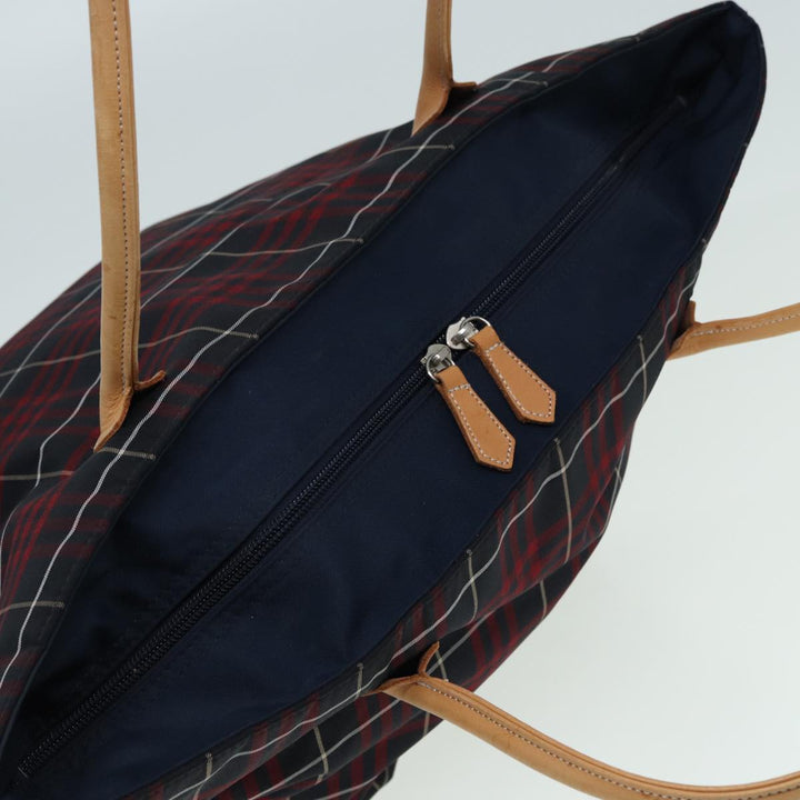 Burberry Nova Check Blue Label Hand Bag Nylon Red Navy Auth ti1865