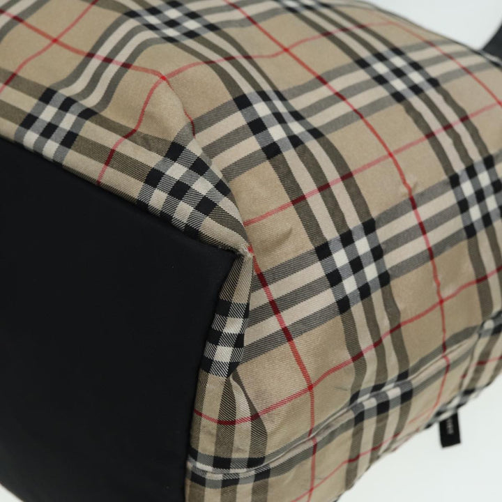 Burberry Nova Check Tote Bag Nylon Beige Black Auth ti1868