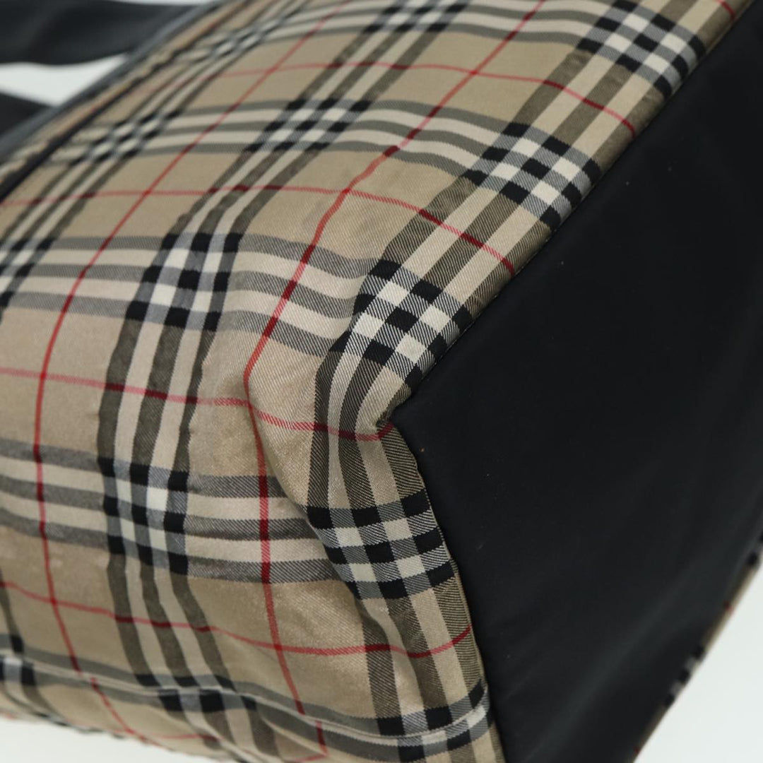 Burberry Nova Check Tote Bag Nylon Beige Black Auth ti1868