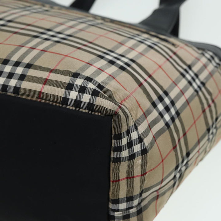 Burberry Nova Check Tote Bag Nylon Beige Black Auth ti1868