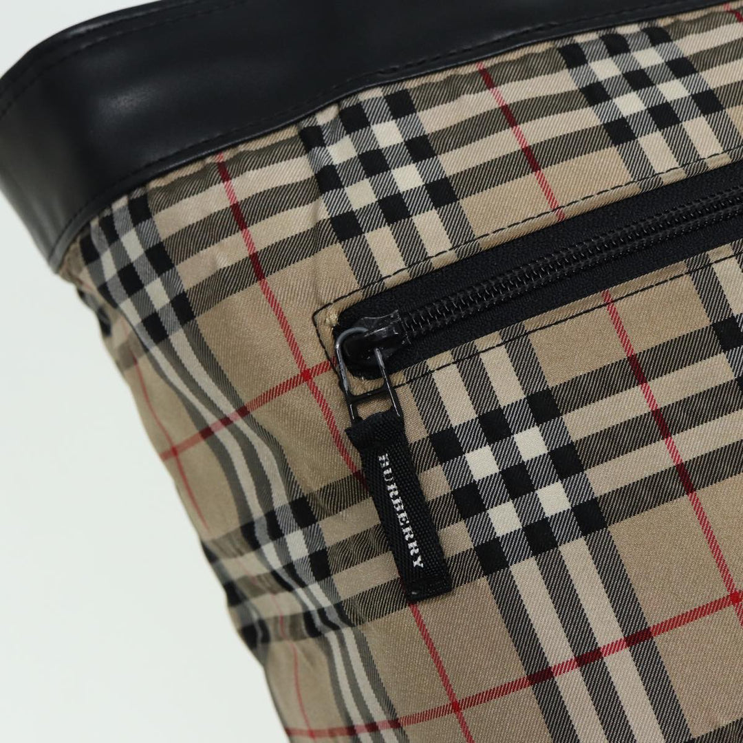 Burberry Nova Check Tote Bag Nylon Beige Black Auth ti1868