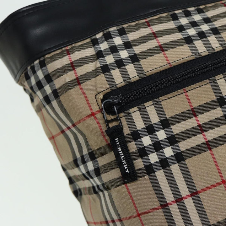 Burberry Nova Check Tote Bag Nylon Beige Black Auth ti1868
