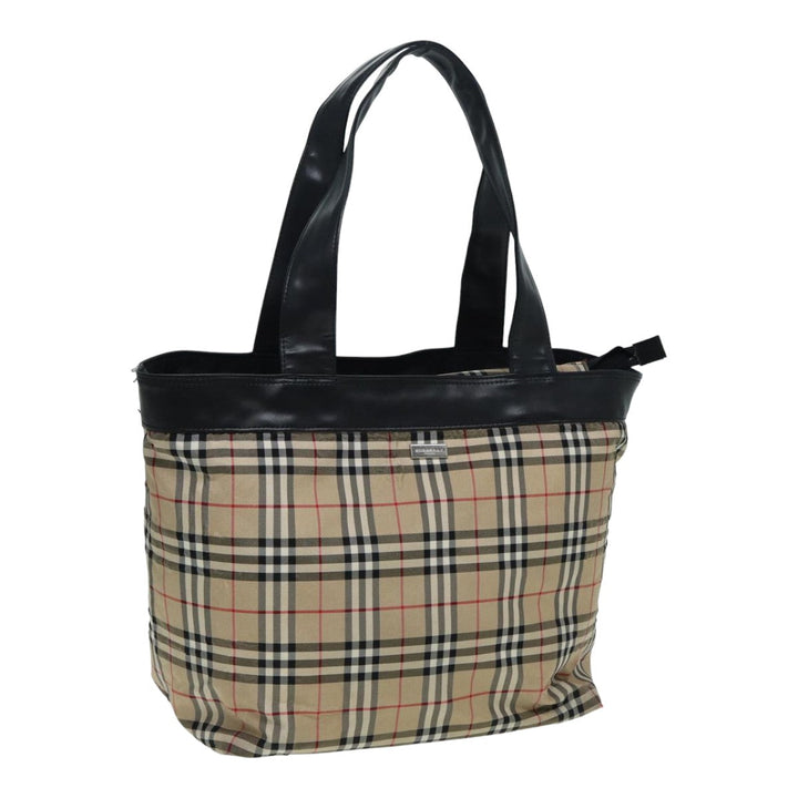 Burberry Nova Check Tote Bag Nylon Beige Black Auth ti1868