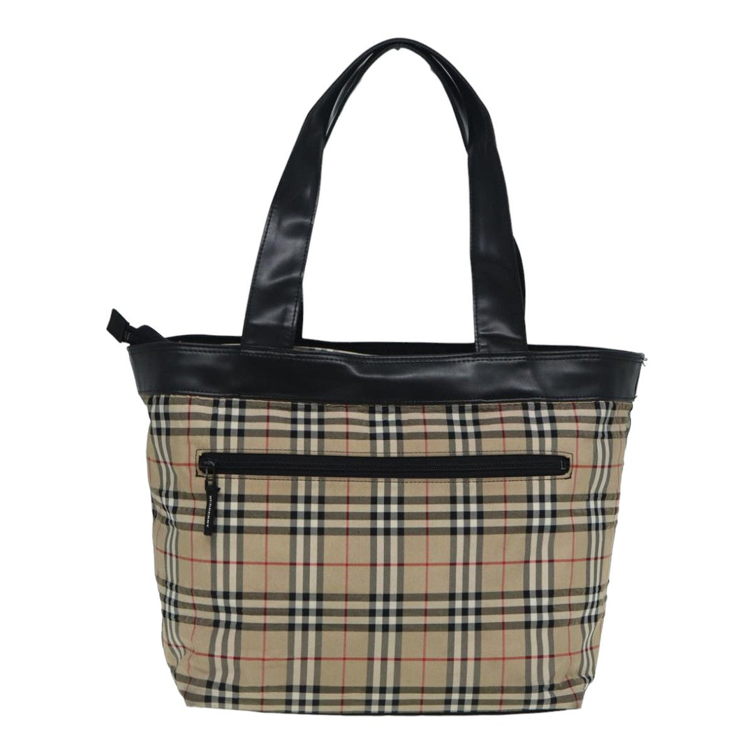 Burberry Nova Check Tote Bag Nylon Beige Black Auth ti1868