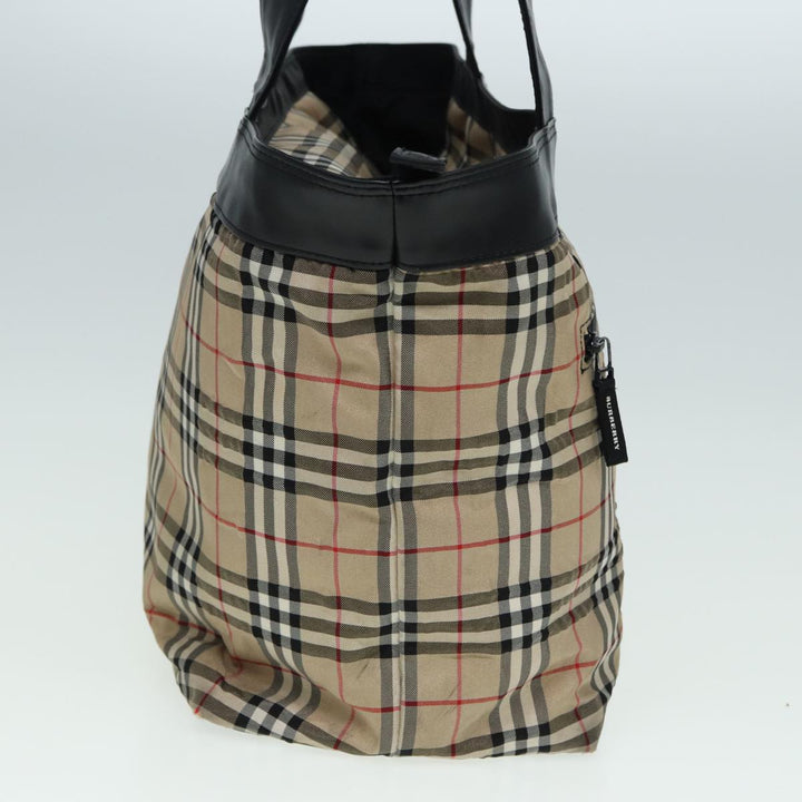 Burberry Nova Check Tote Bag Nylon Beige Black Auth ti1868