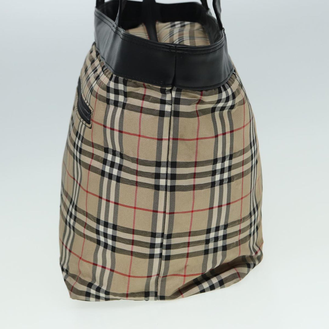 Burberry Nova Check Tote Bag Nylon Beige Black Auth ti1868