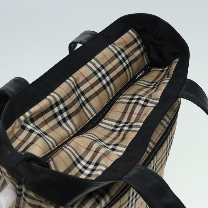 Burberry Nova Check Tote Bag Nylon Beige Black Auth ti1868