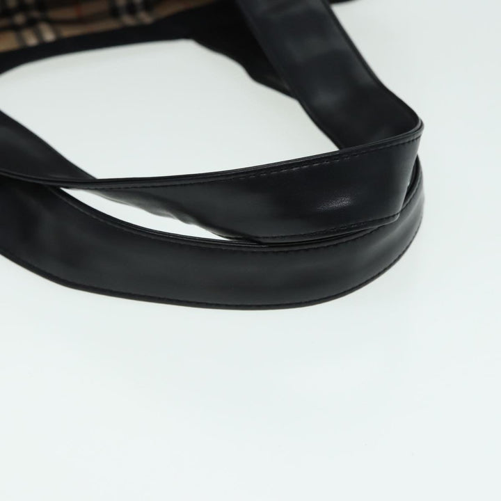 Burberry Nova Check Tote Bag Nylon Beige Black Auth ti1868