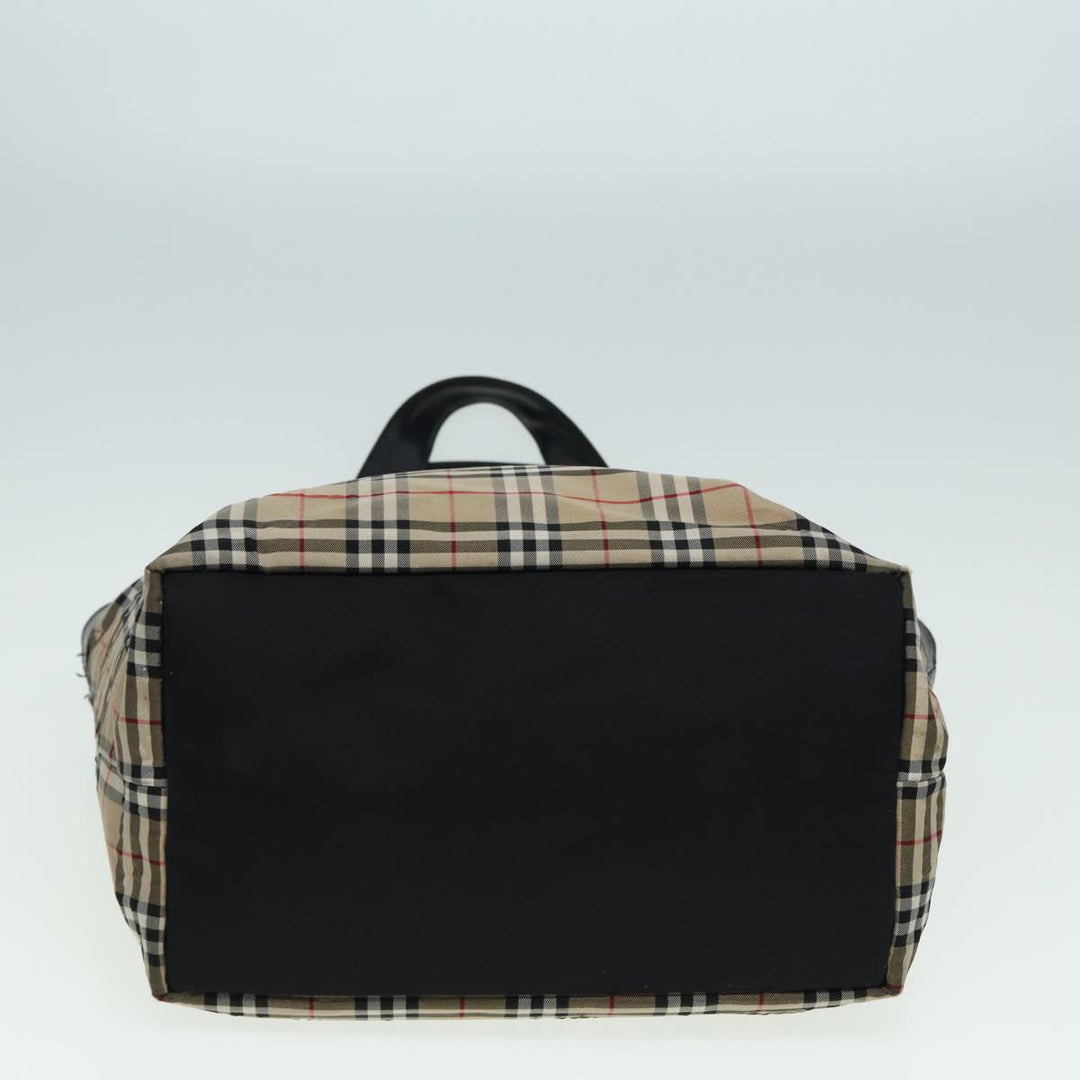 Burberry Nova Check Tote Bag Nylon Beige Black Auth ti1868