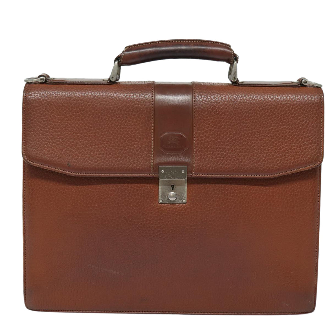 Burberry Hand Bag Leather Brown Auth ti1869