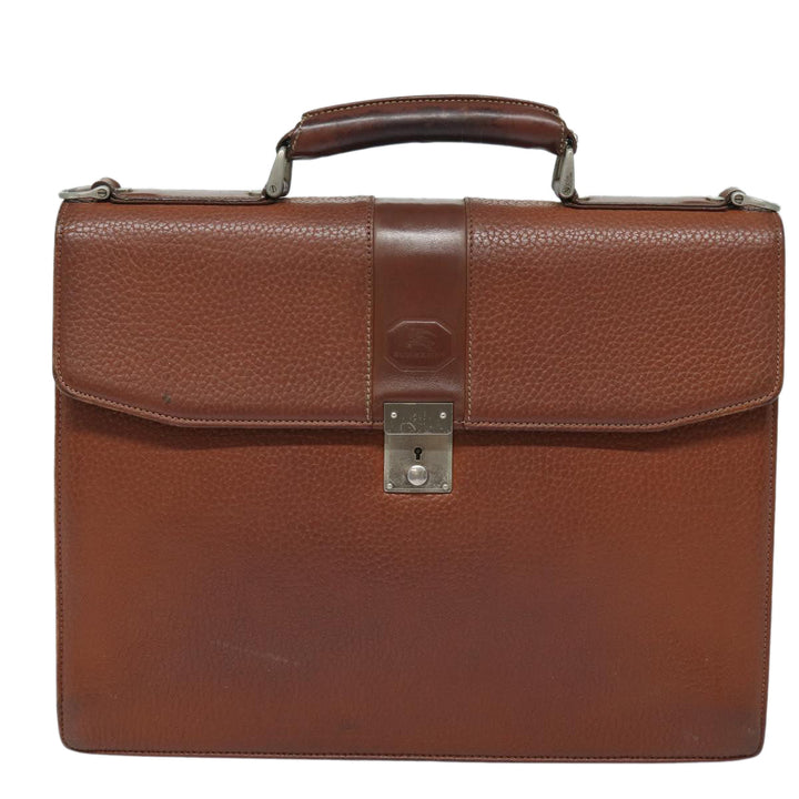 Burberry Hand Bag Leather Brown Auth ti1869