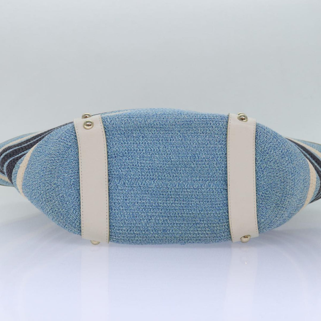 Burberry Blue Label Chain Tote Bag straw Blue Auth ti1872