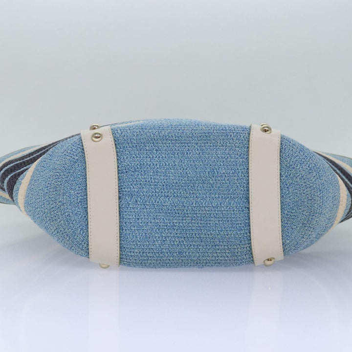 Burberry Blue Label Chain Tote Bag straw Blue Auth ti1872