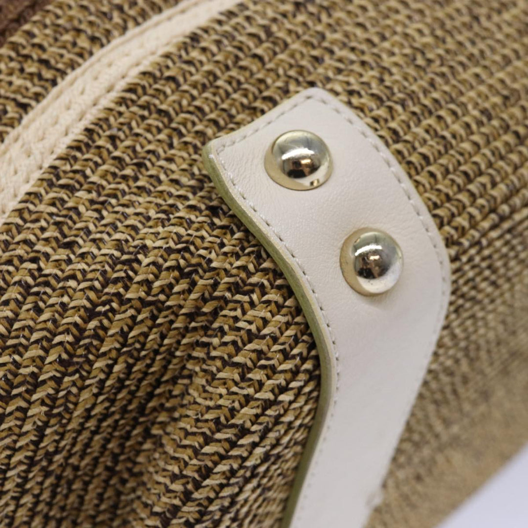 Burberry Blue Label Chain Tote Bag straw Brown Auth ti1873