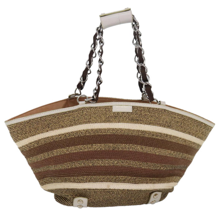 Burberry Blue Label Chain Tote Bag straw Brown Auth ti1873