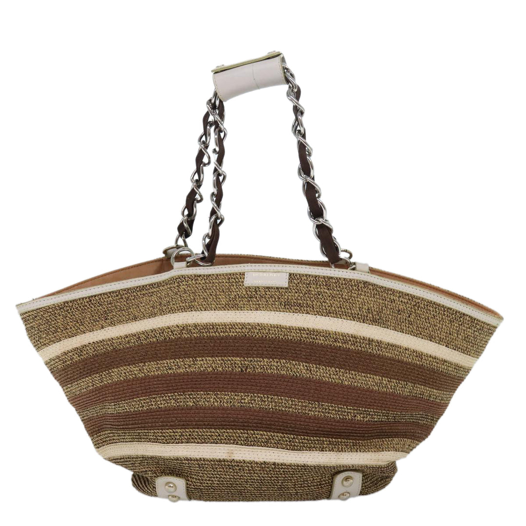 Burberry Blue Label Chain Tote Bag straw Brown Auth ti1873
