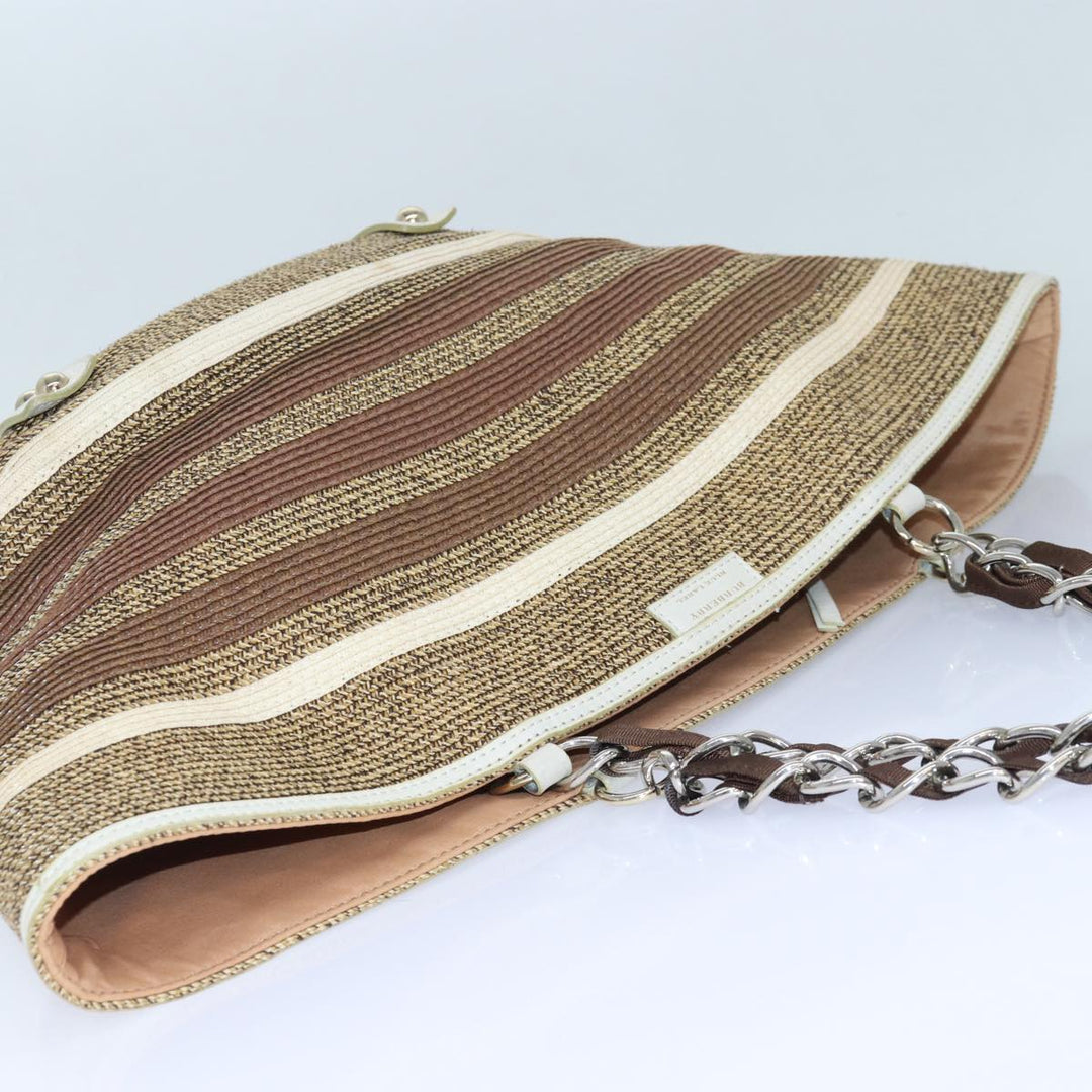 Burberry Blue Label Chain Tote Bag straw Brown Auth ti1873
