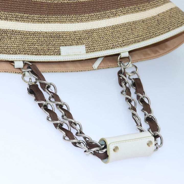 Burberry Blue Label Chain Tote Bag straw Brown Auth ti1873