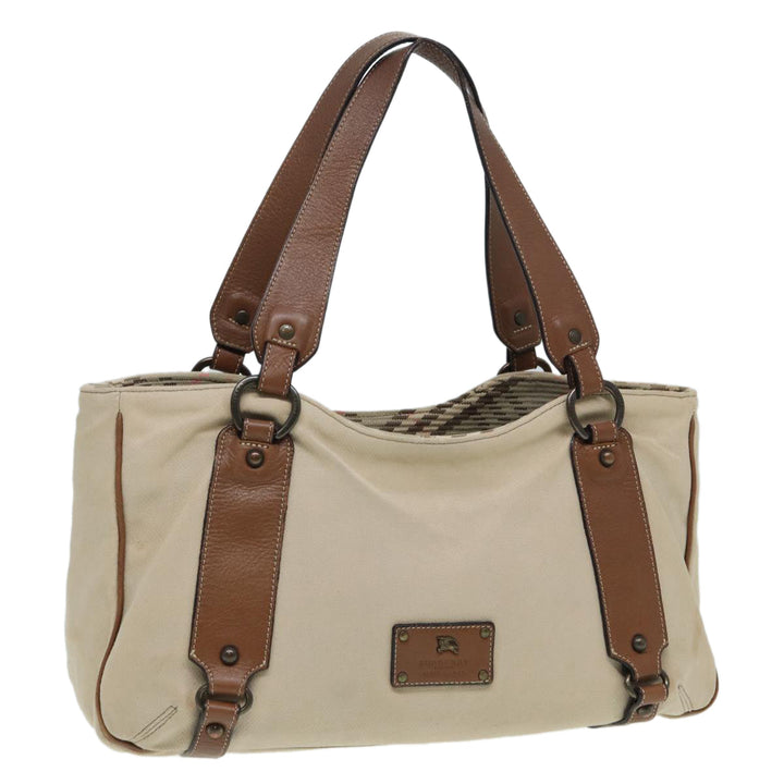Burberry Blue Label Tote Bag Canvas Leather Beige Auth ti1887