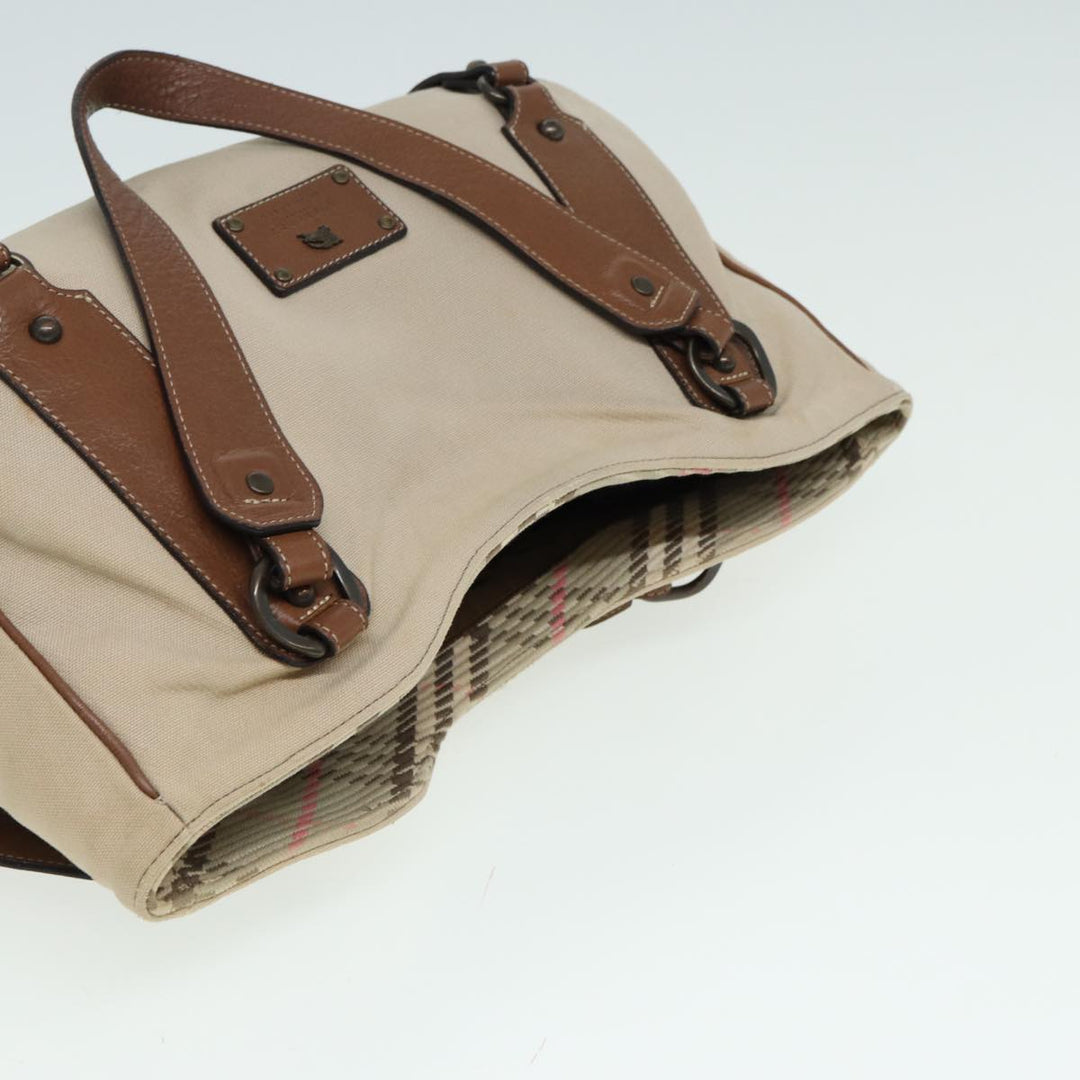 Burberry Blue Label Tote Bag Canvas Leather Beige Auth ti1887