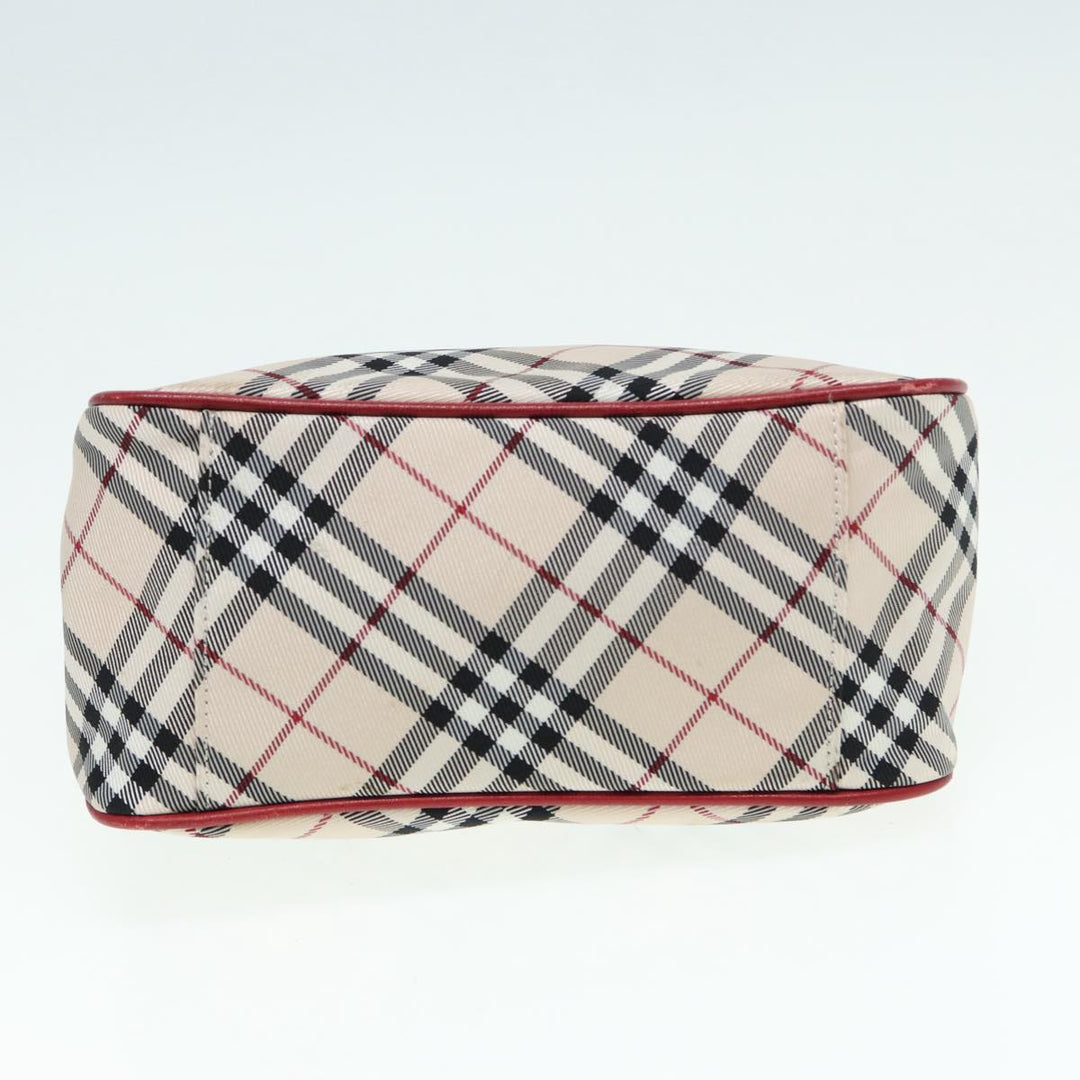Burberry Nova Check Blue Label Hand Bag Nylon Beige Red Silver Auth ti1914