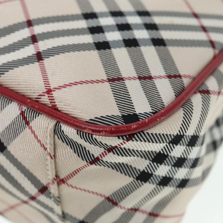 Burberry Nova Check Blue Label Hand Bag Nylon Beige Red Silver Auth ti1914