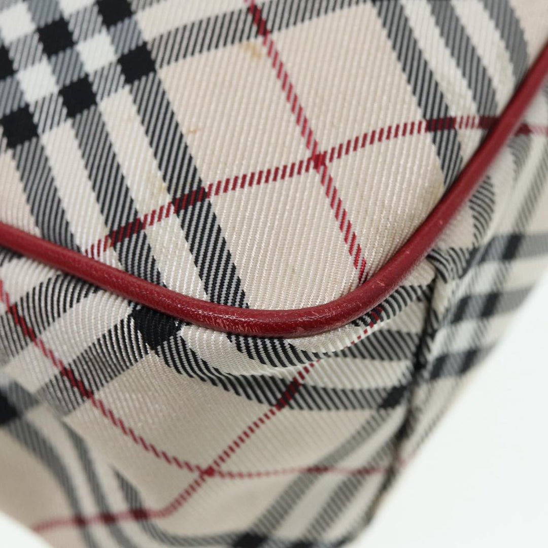 Burberry Nova Check Blue Label Hand Bag Nylon Beige Red Silver Auth ti1914